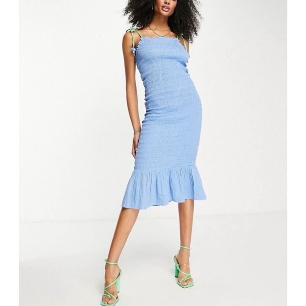 NWT Never Fully Dressed Smocked Blue Bodycon Dress Sz 6 Coastal Beach Vacation